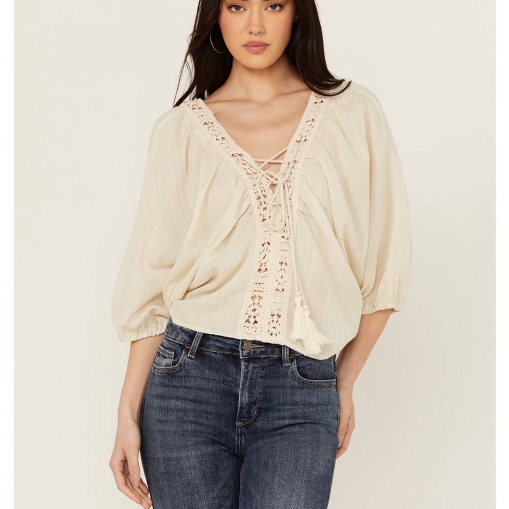 Cream Crochet laced loose crop top